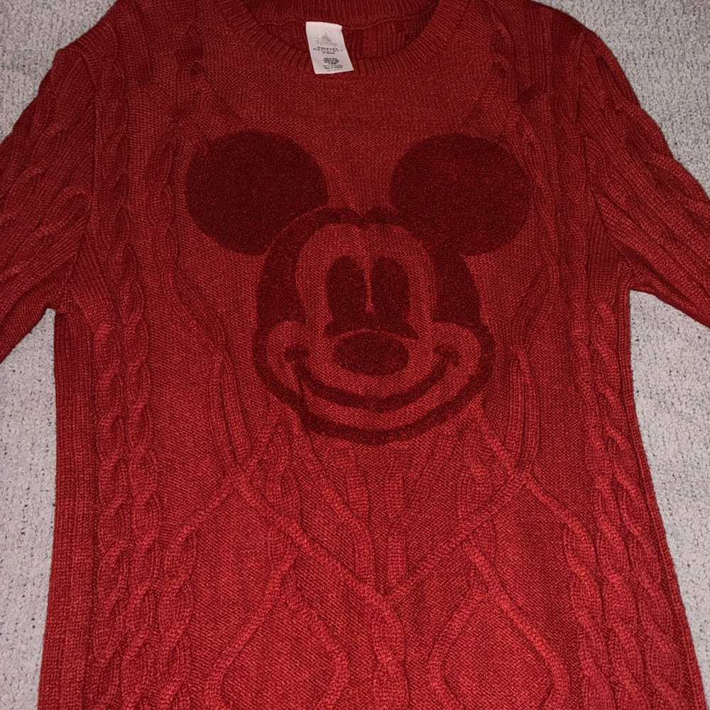 Disney Red Cable Knit Mickey Crewneck Sweater